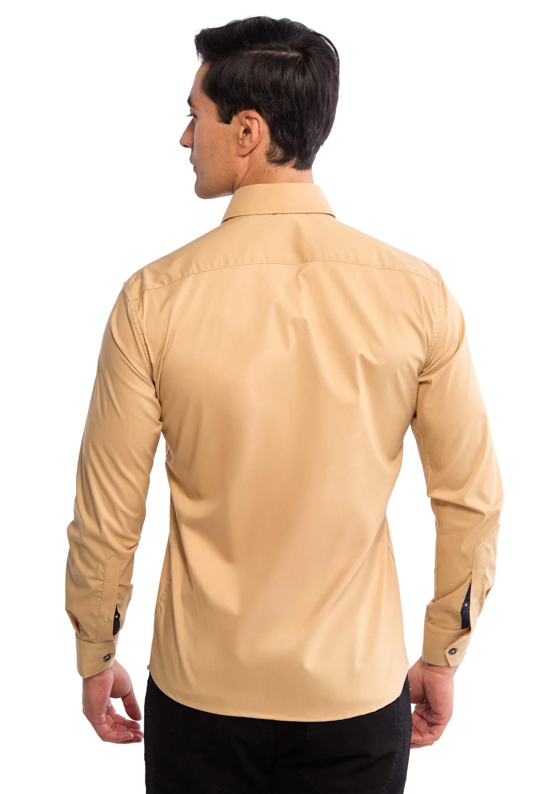 Camisa camel con botones en contraste azules - imagen 2