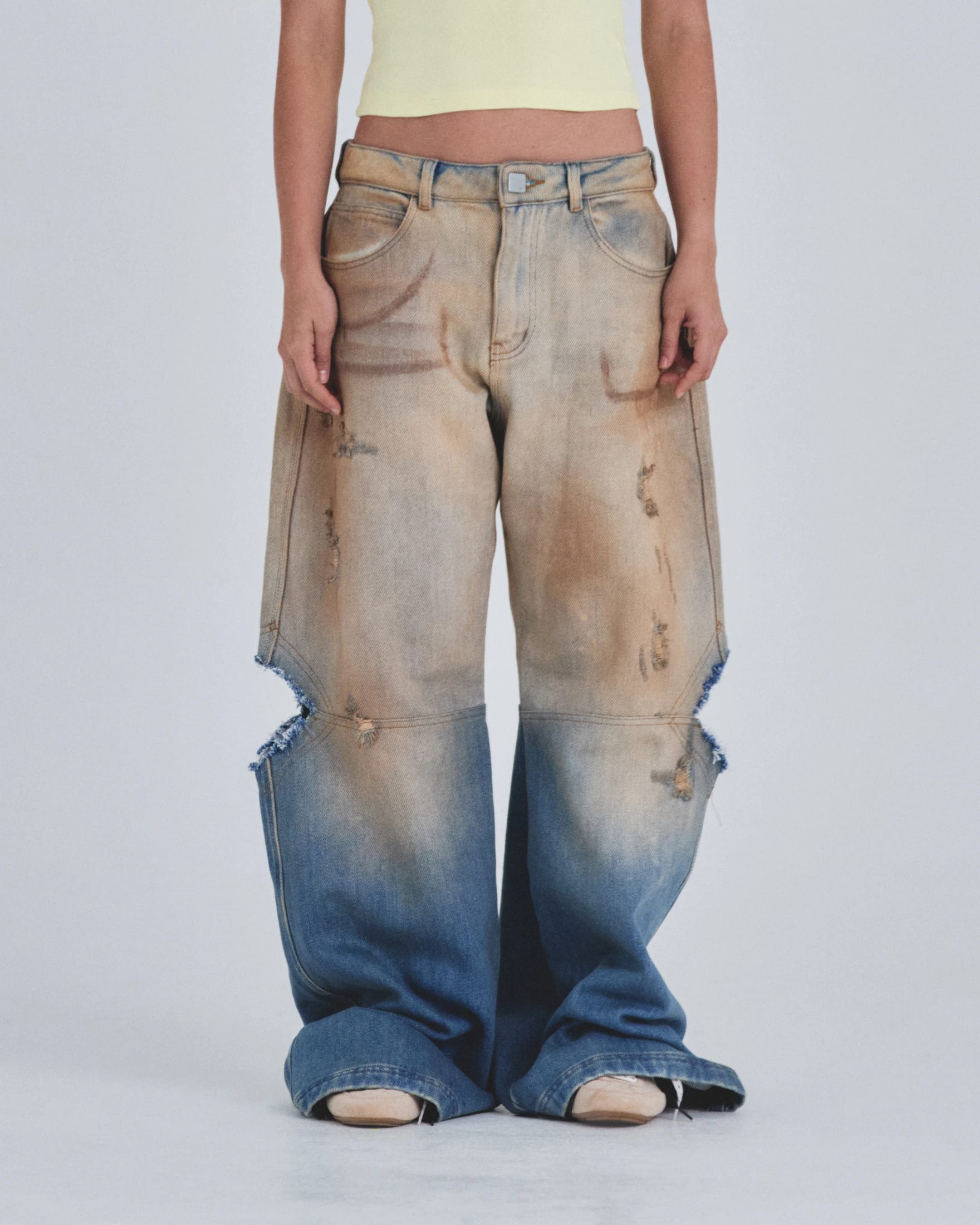 W Holy State Split Knee Wide Jeans Sand Blue - imagen 2