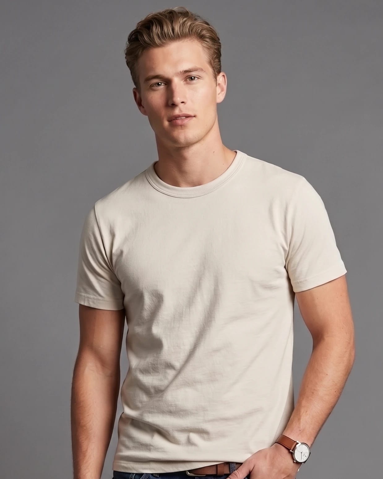 Camiseta Basica Premium Cotton Blanco Hueso - imagen 1