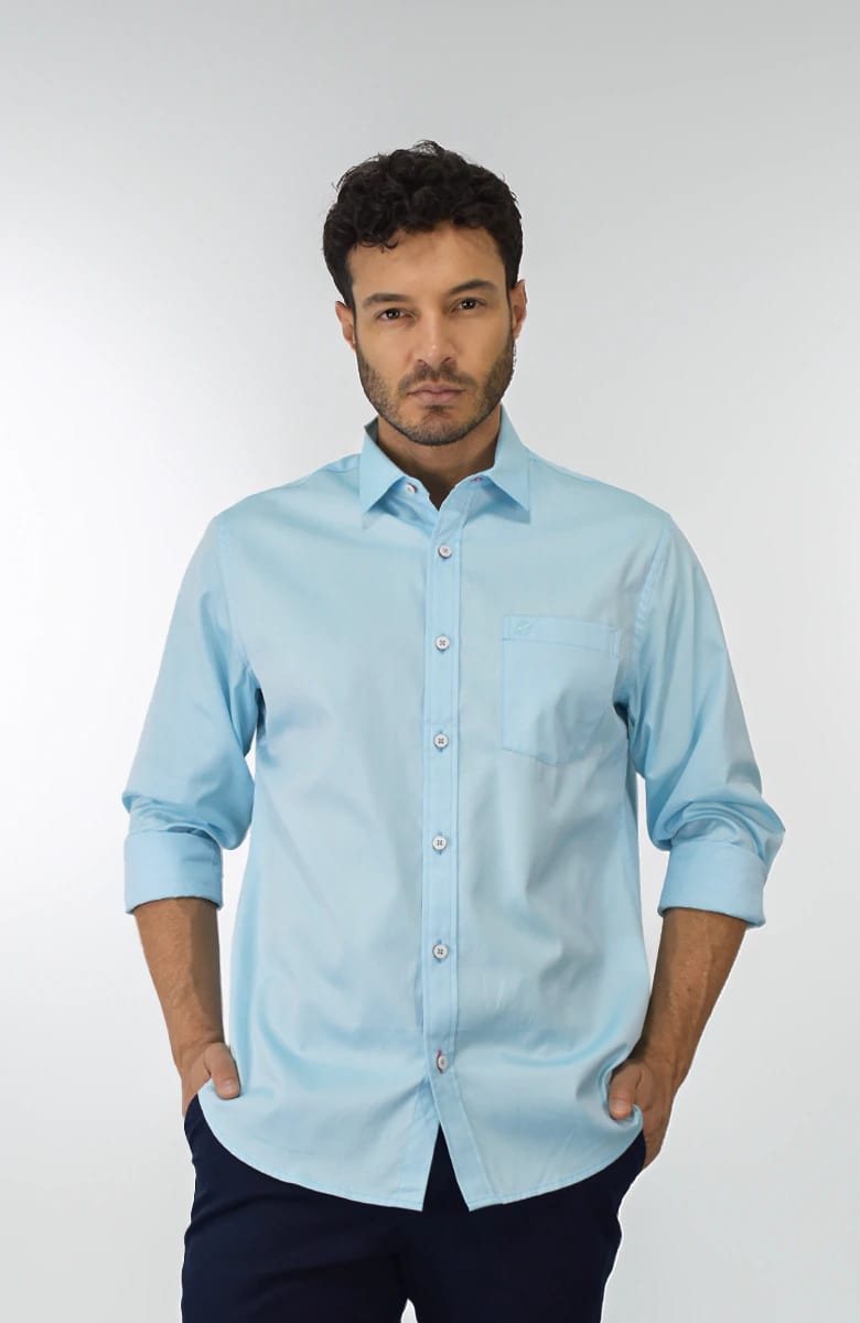 Camisa Manga larga Azul Claro Para Hombre - imagen 1