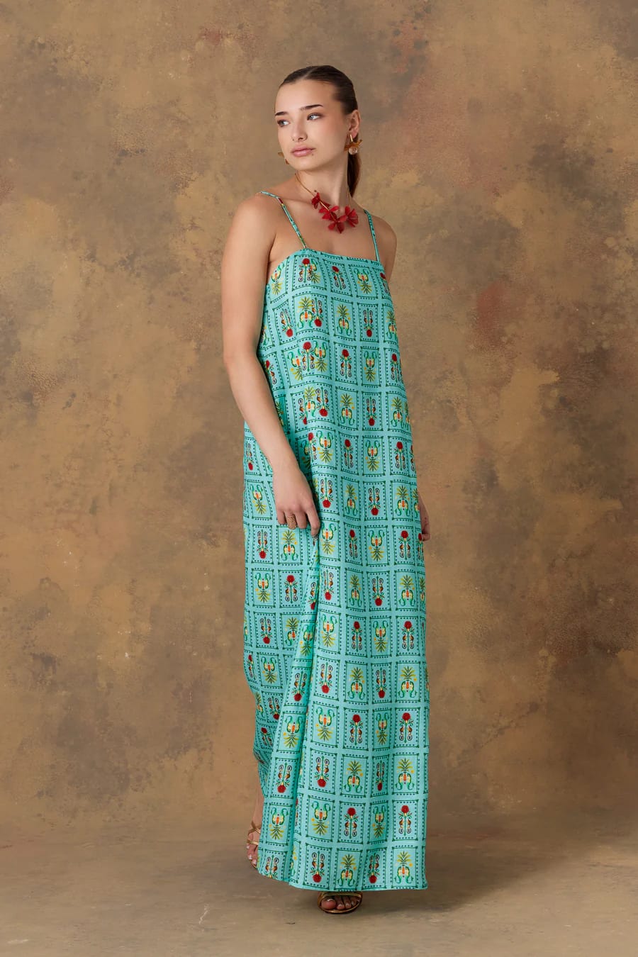 Women's dress linen dionisio turquoise - imagen 5