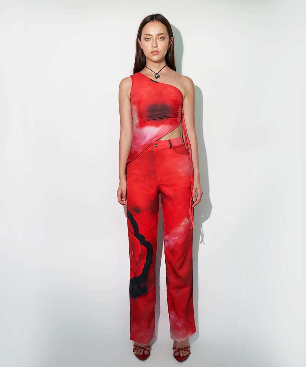 One Shoulder Top In Rose Red - imagen 1