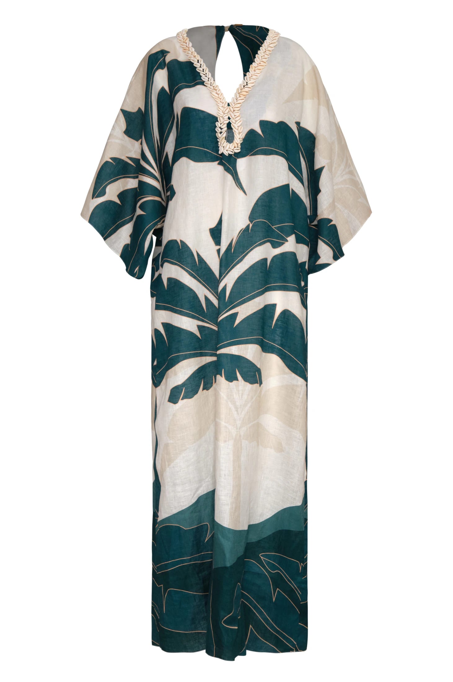 Andina Hand Embroidered Linen Tunic / Aquamarine Palms - imagen 1