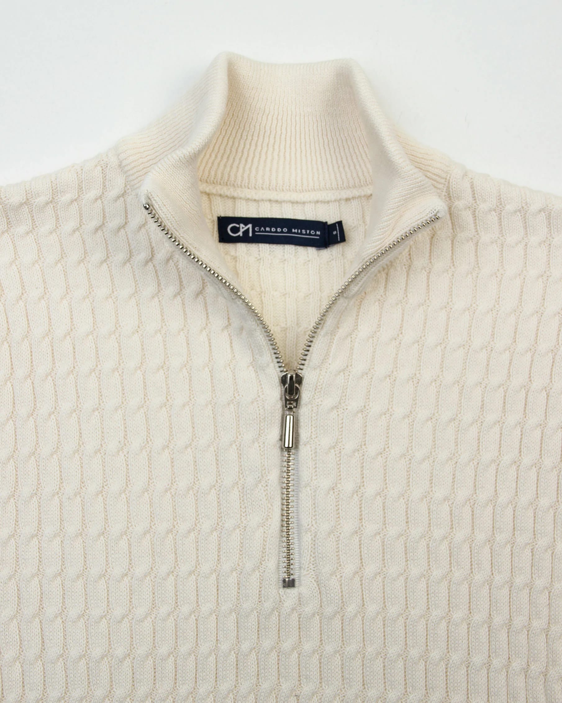 Saco Trenzado Half Zip Algodón Crema - imagen 6
