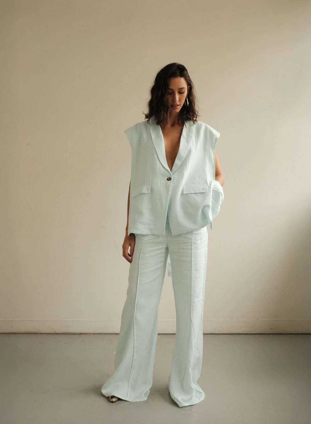Blazer Vest Sera de lino | Azul claro - imagen 9