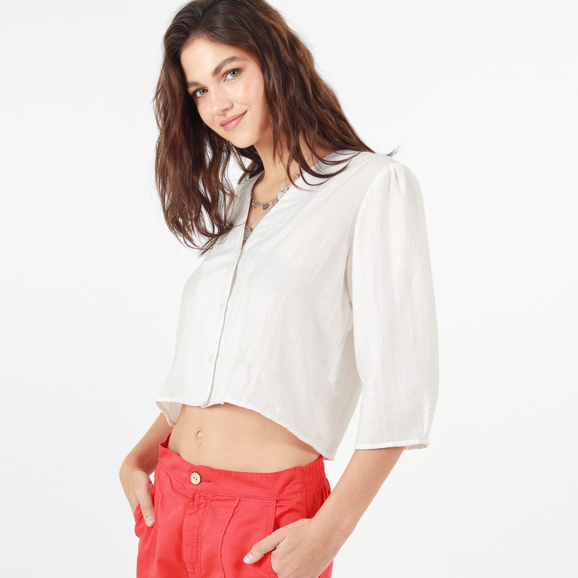 Blusa Cuello V Manga Al Codo - imagen 4