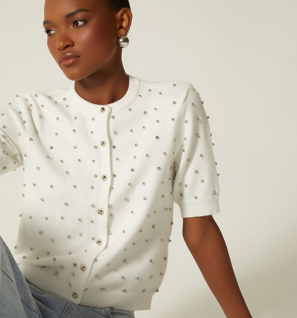 Blusa manga corta con apliques - imagen 1