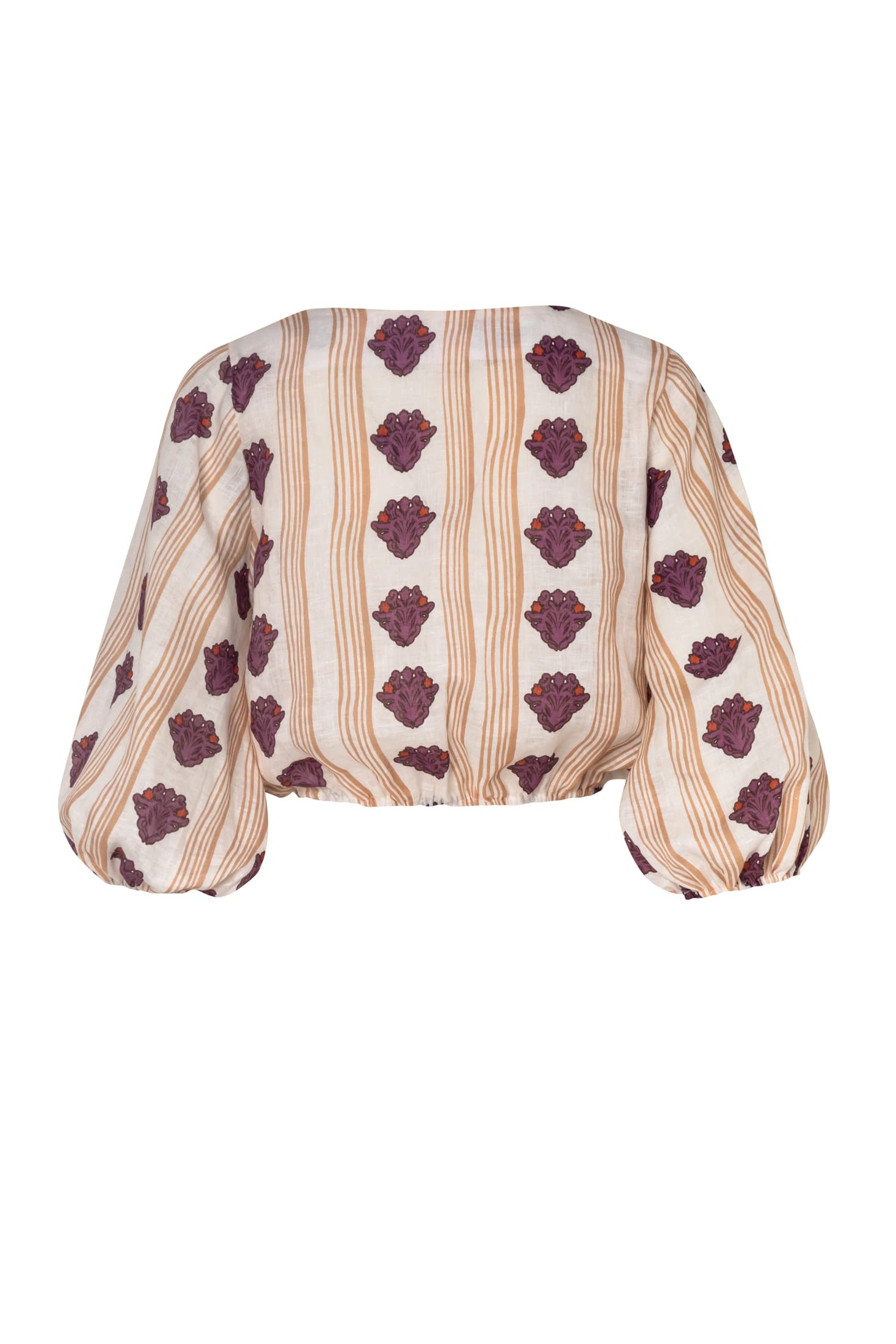 Beatrice Linen Top / White Beige Stripes - imagen 3