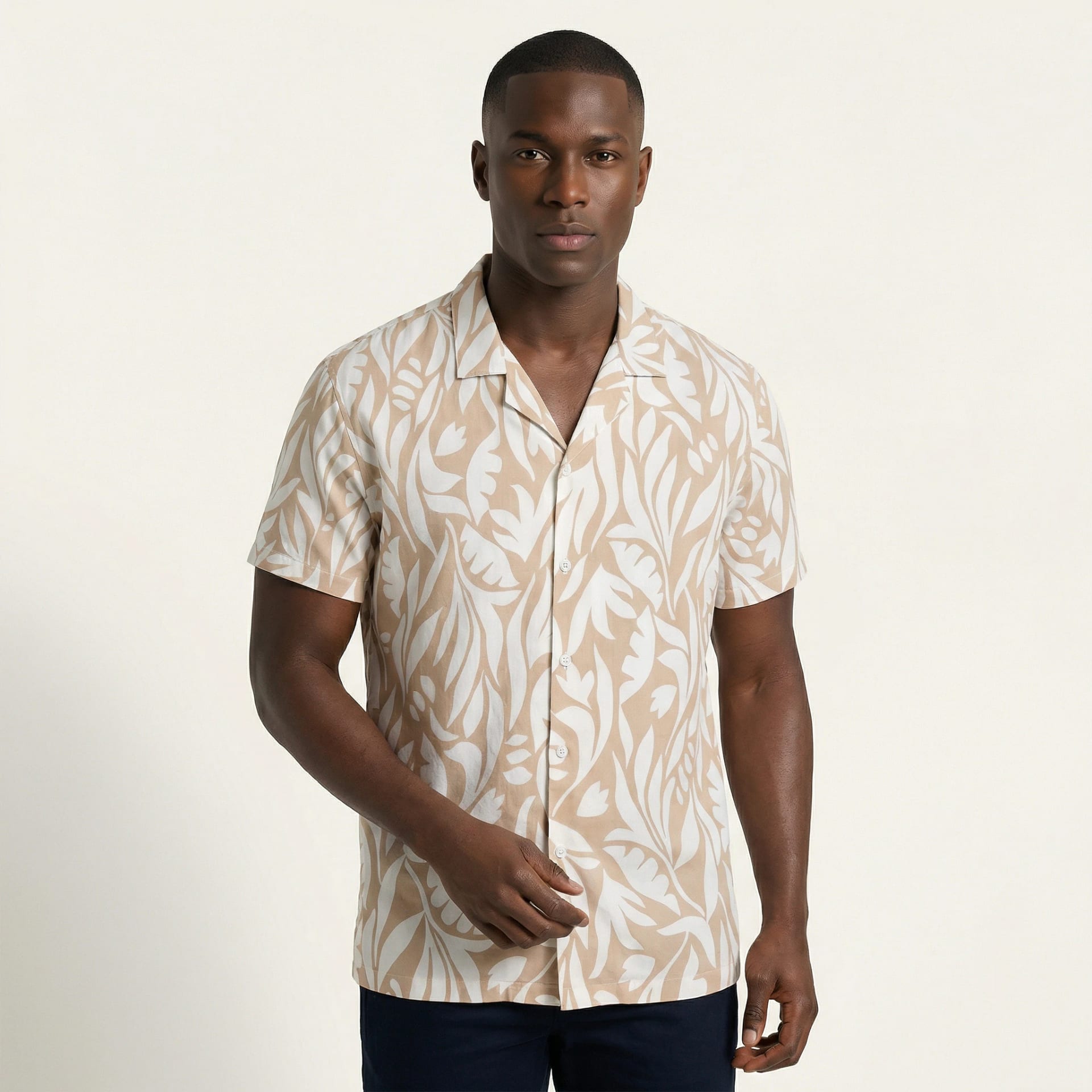 Camisa Bowling Estampada Beige C302 - imagen 2