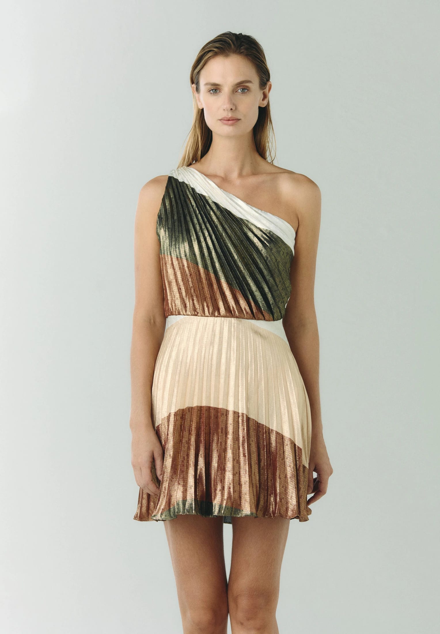 Amaral Silk Jacquard Mini Dress / Terra Stripes - imagen 1