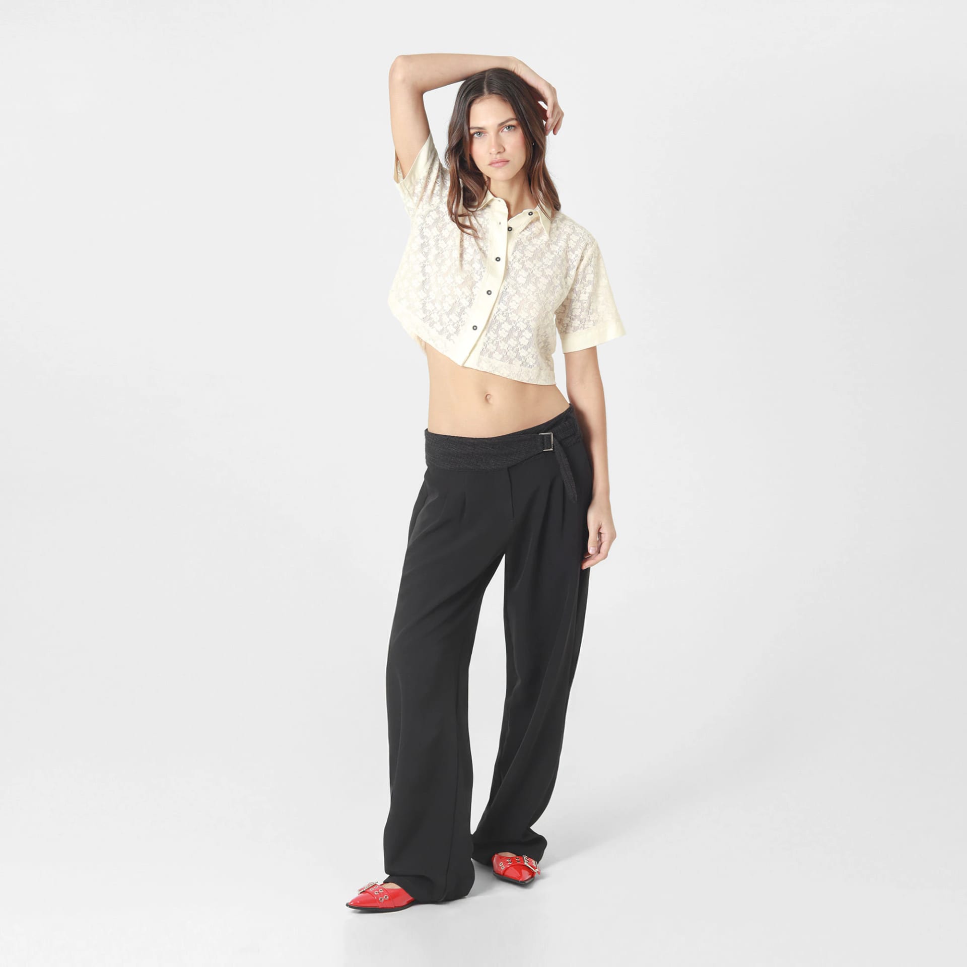 Blusa Crop Cuello Camisero Manga Corta - imagen 5