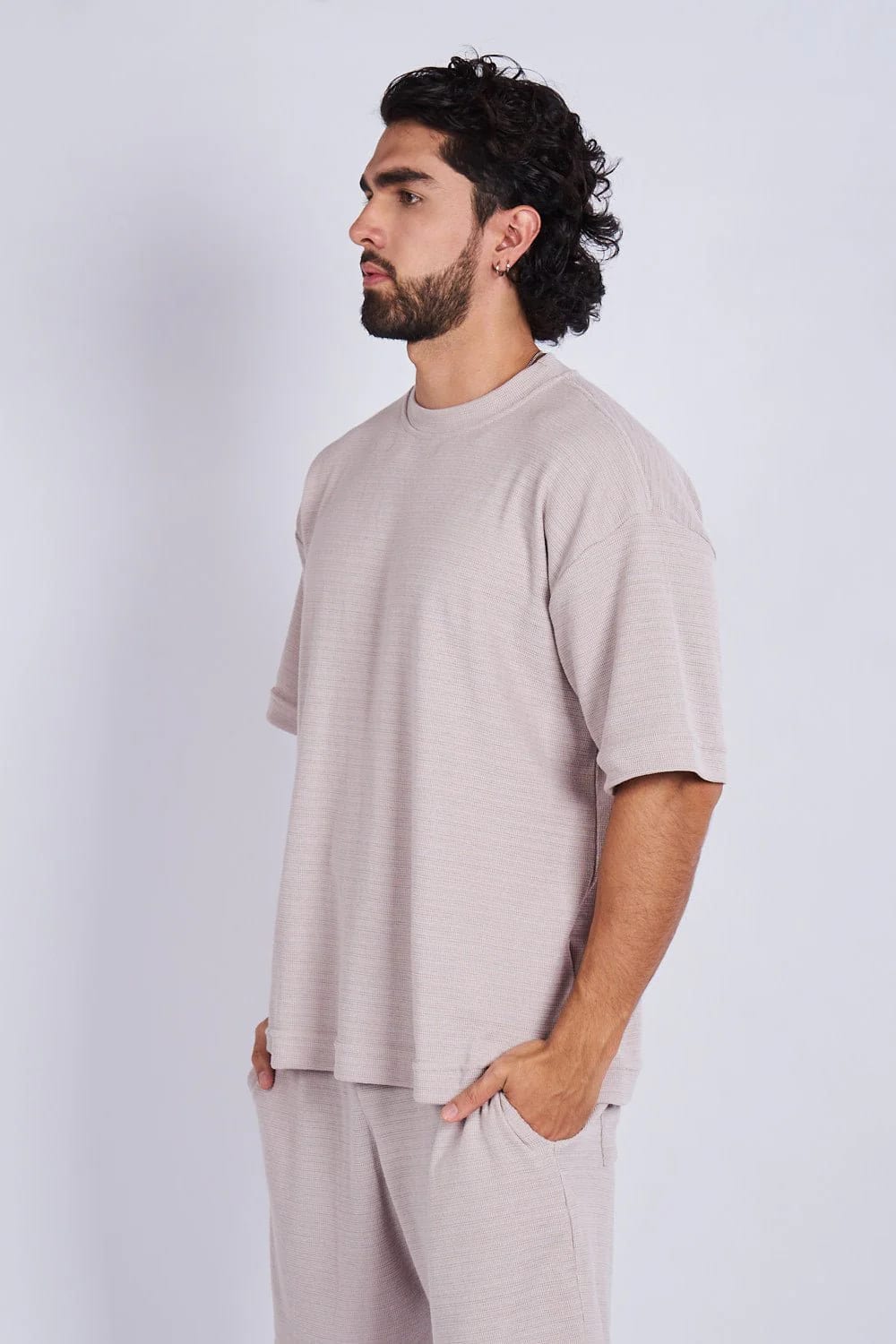 Camiseta oversize textura horizontal Caqui - imagen 3