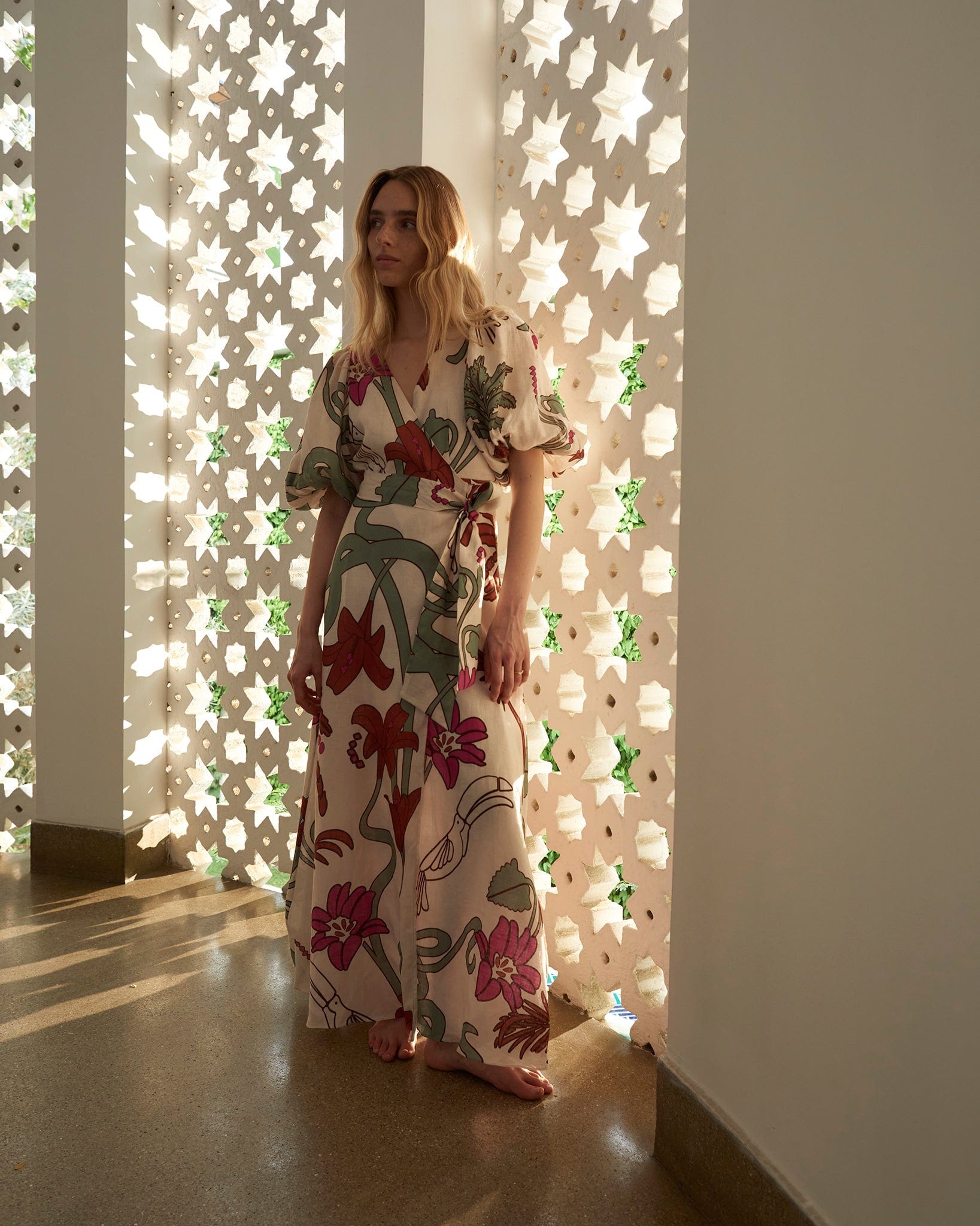 Ermita Wrap Linen Dress / Fuchsia Garden - imagen 2