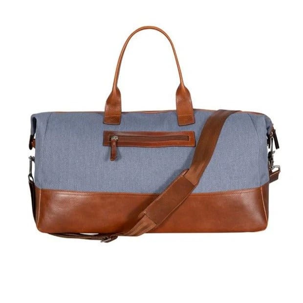 Men's vintage blue leather and canvas briefcase - imagen 5