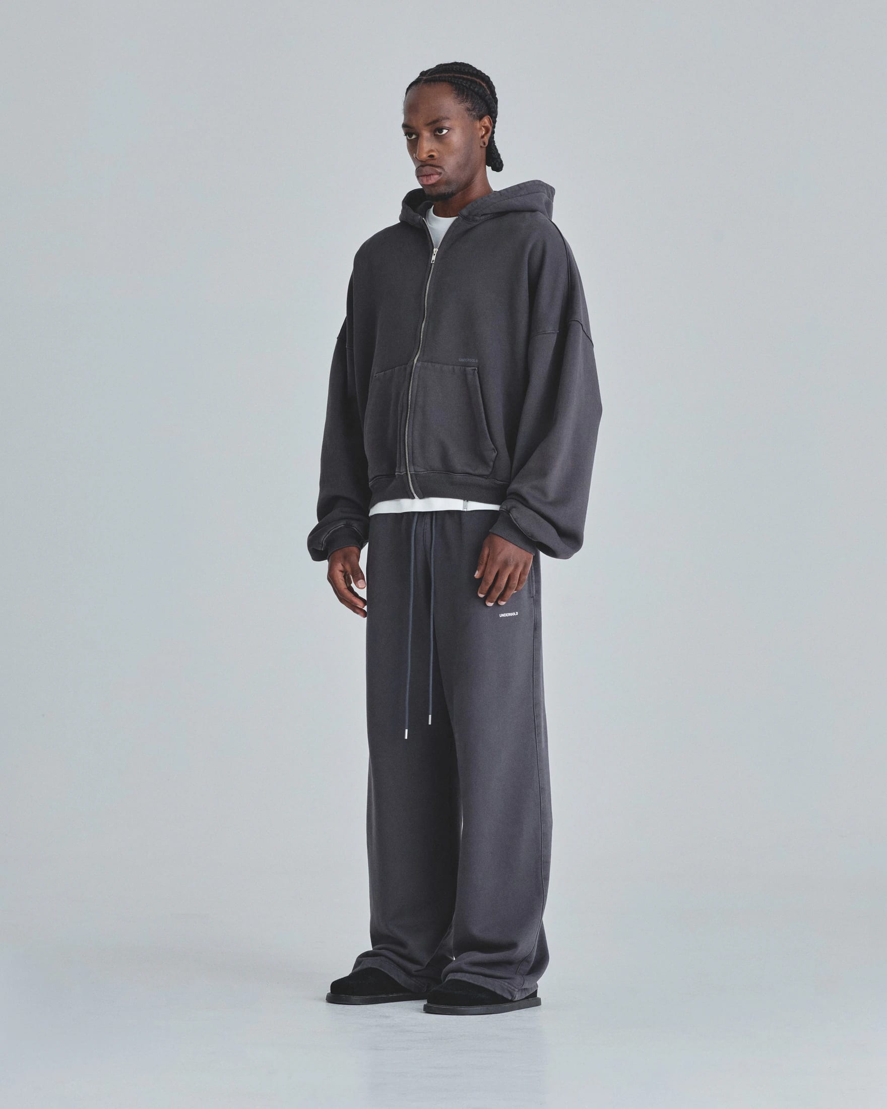 Line Basic Boxy Fit Zip Up Hoodie Dark Gray - imagen 5