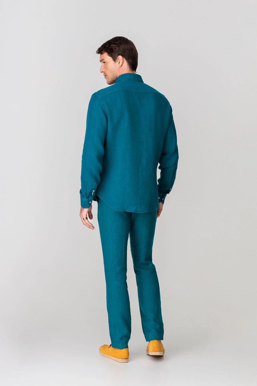 Men's linen shirt petrol blue basic - imagen 3