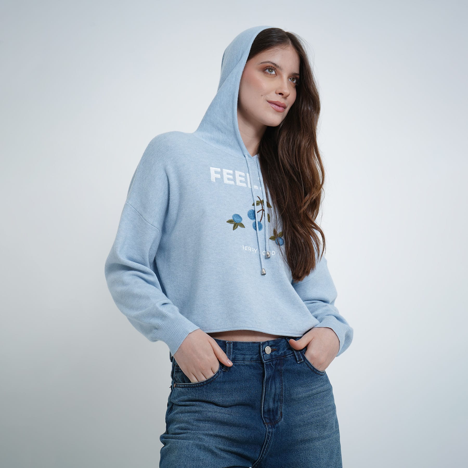 Buzo sudadera crop con capucha bordado Berry - imagen 7