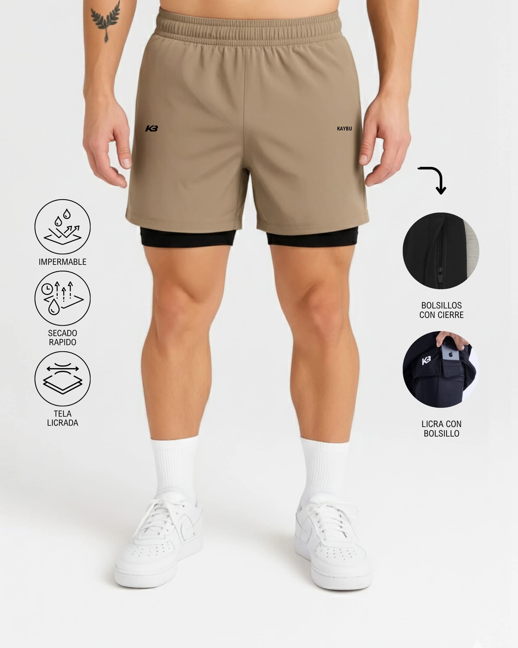 Pantaloneta con licra y bolsillos con cierre┃KBMEN RF.206 - imagen 2
