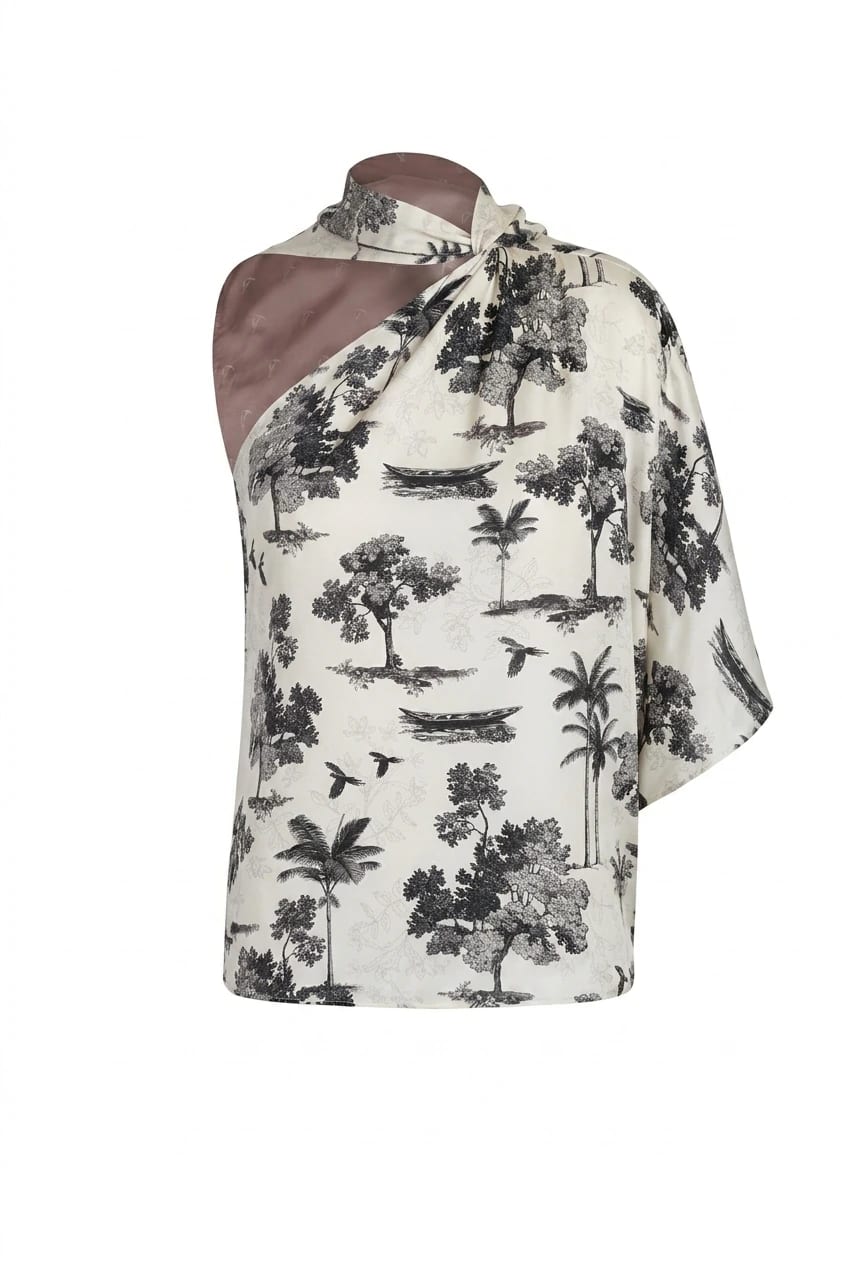 Chiminango Crepe Chine Blouse  / Ivory Trees - imagen 1