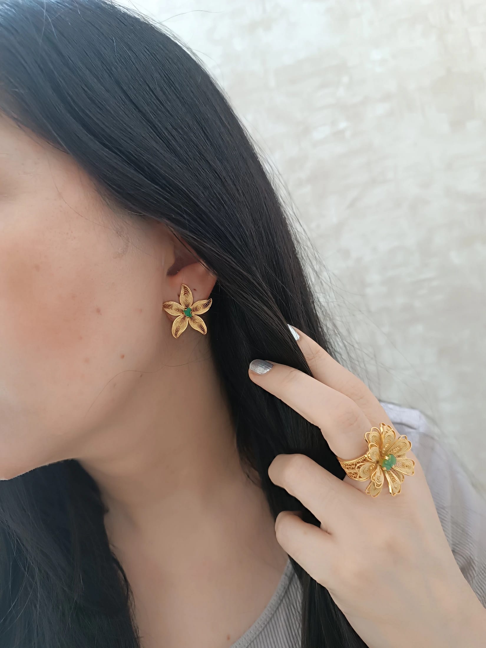 Aretes filigrana y esmeralda, estrella de mar - imagen 7
