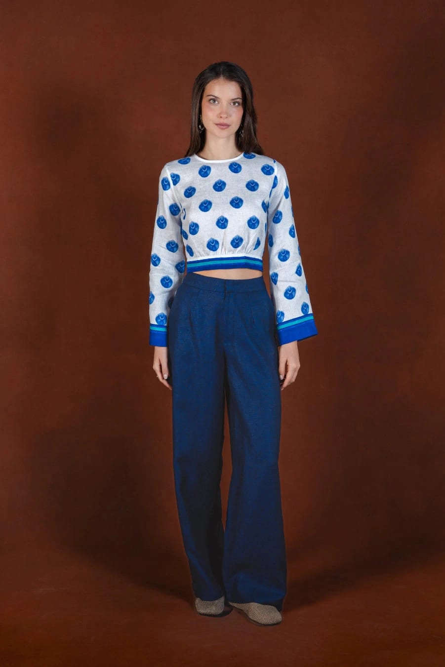 Women's Ventaglio linen blouse blue - imagen 1