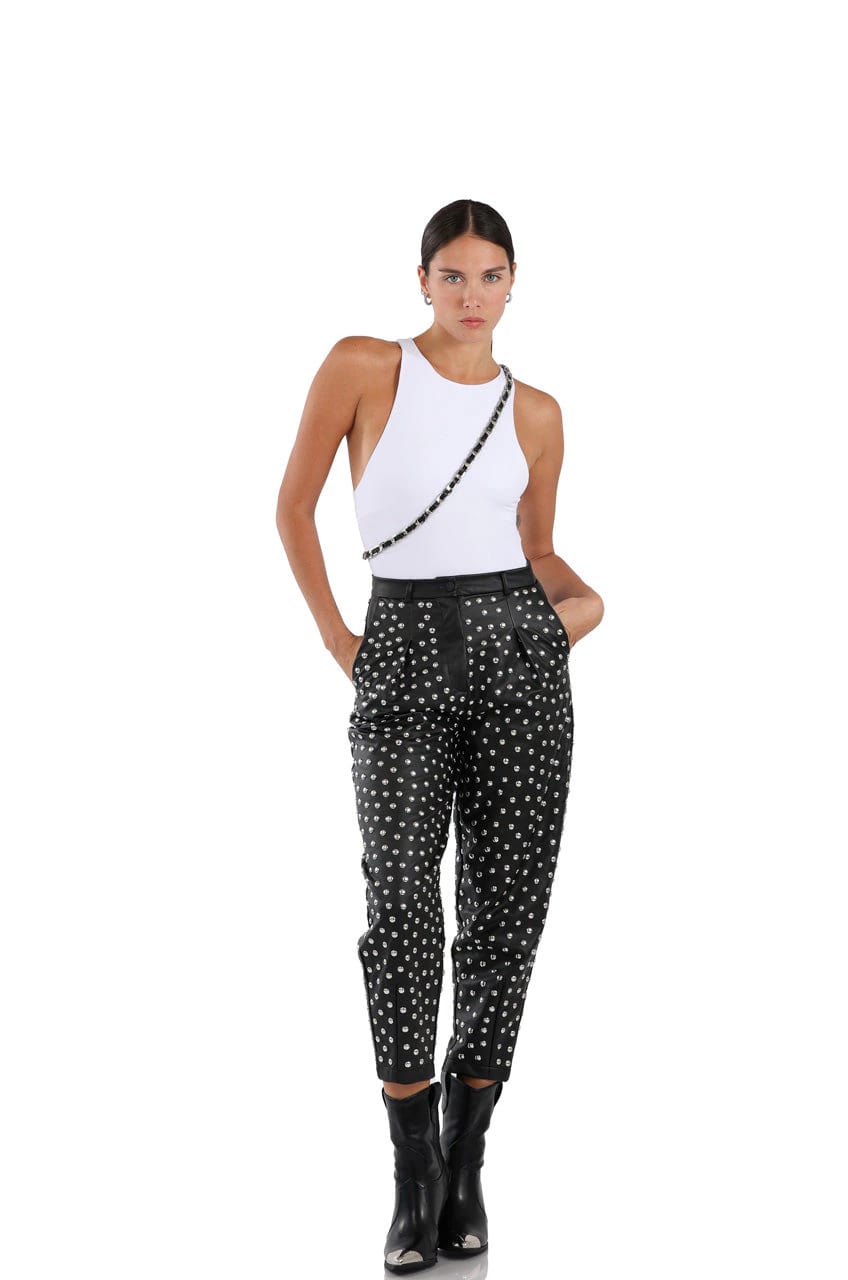 PANTALON LEATHER STUD NEGRO - imagen 1