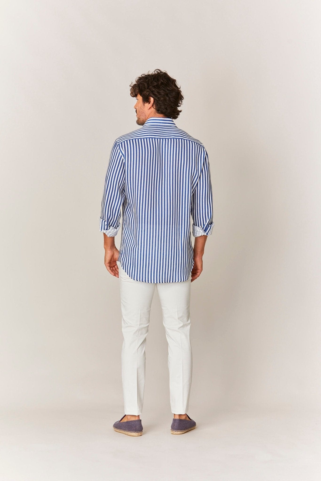 Men's linen shirt electric blue stripes - imagen 3