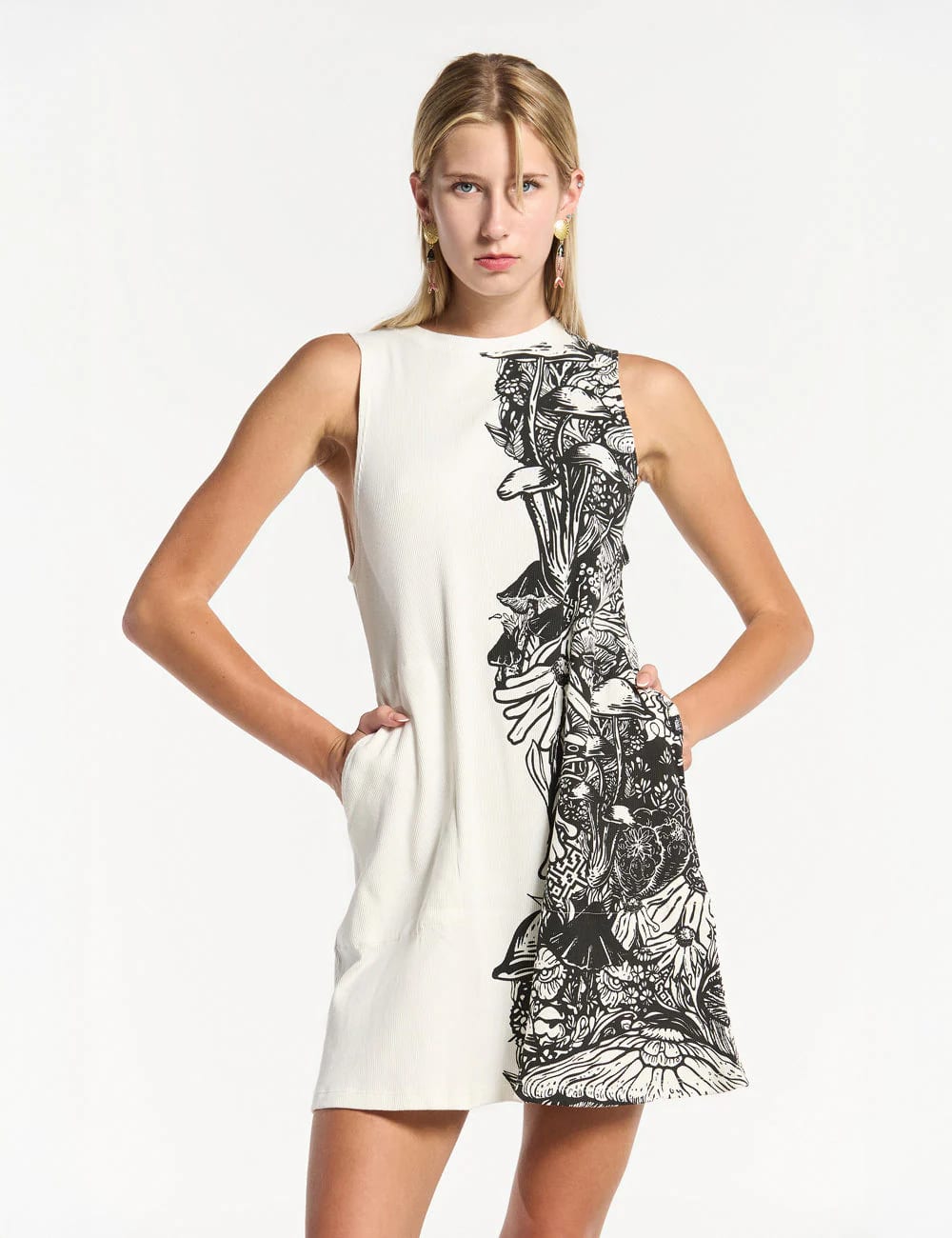 Vestido Corto cuello Alto Flora crudo Mujer - imagen 5