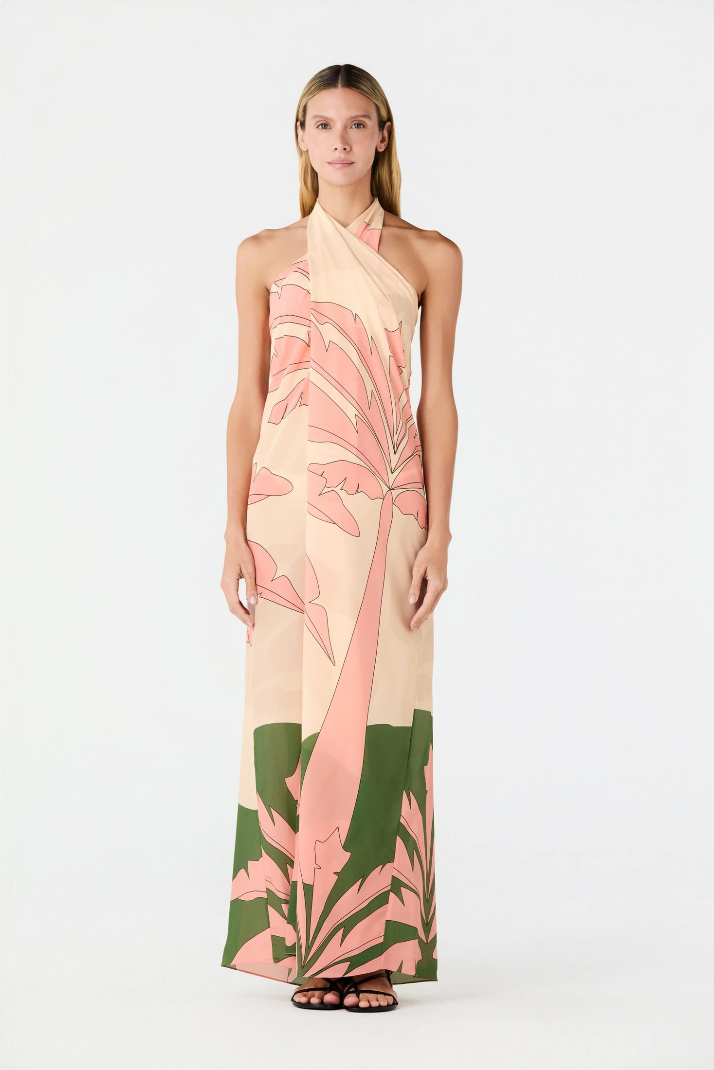 Cayetana Silk Crepe Maxi Dress / Peach Palms - imagen 2