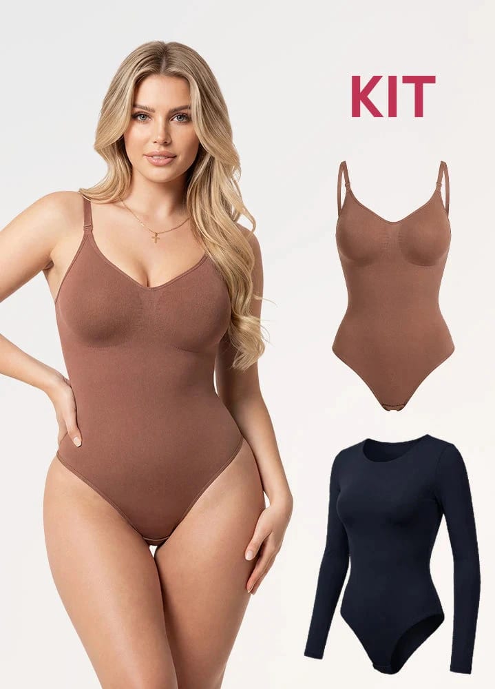 Kit 2 Bodys: Tanga Seamless y Manga Larga | Salome 5601 + 5008 | Ant 7001 + 03L5 - imagen 1