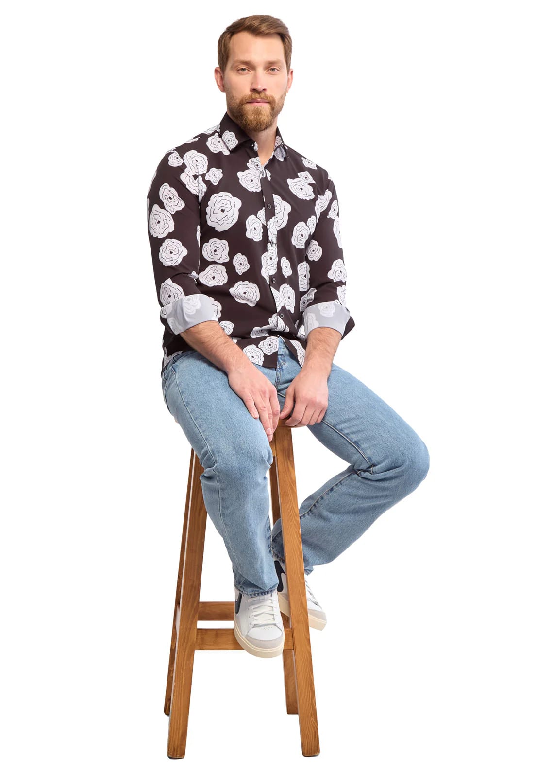 Camisa manga larga floral negra - imagen 5