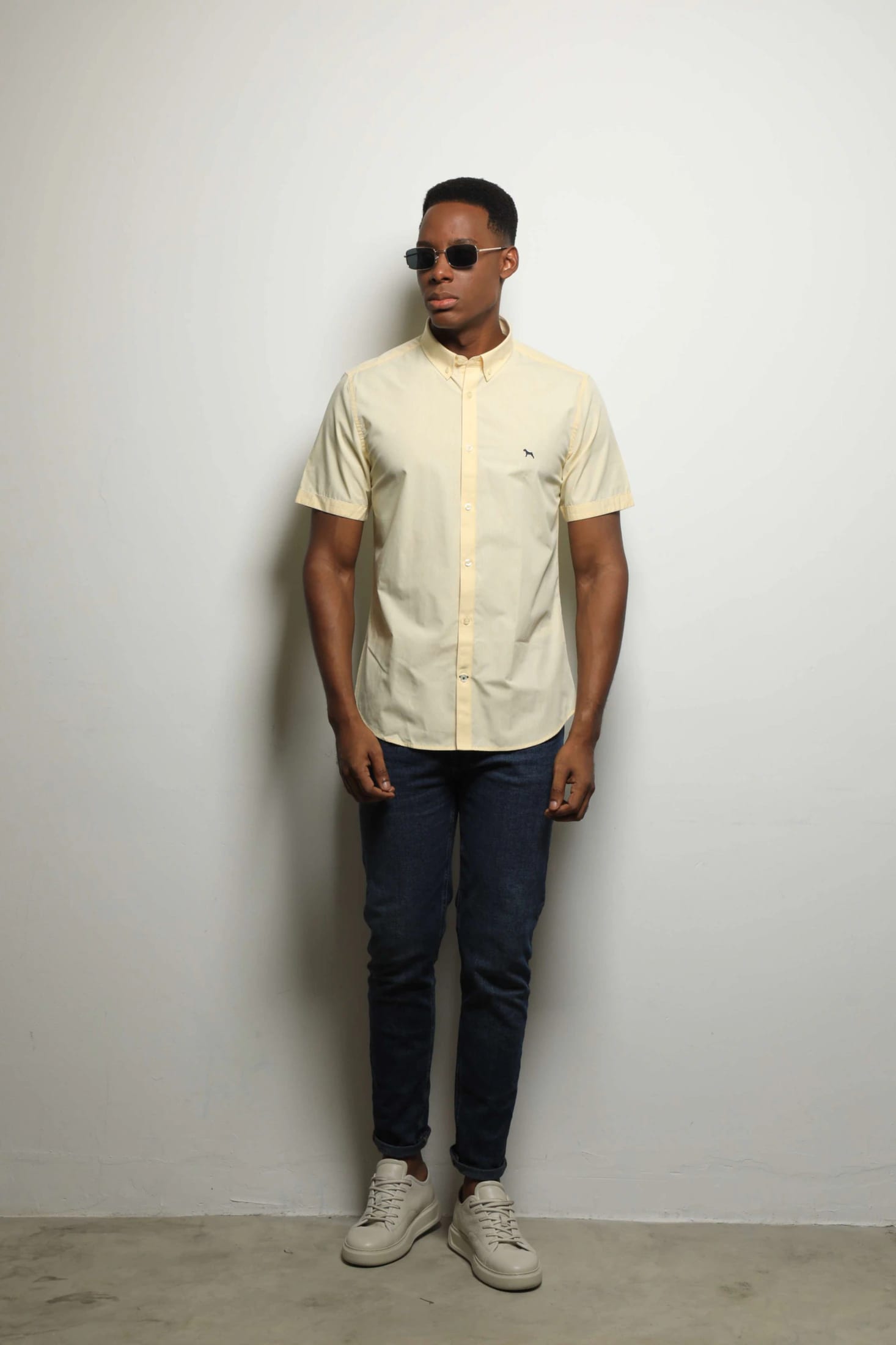 Camisa Manga Corta Cuadros Amarillo - imagen 1