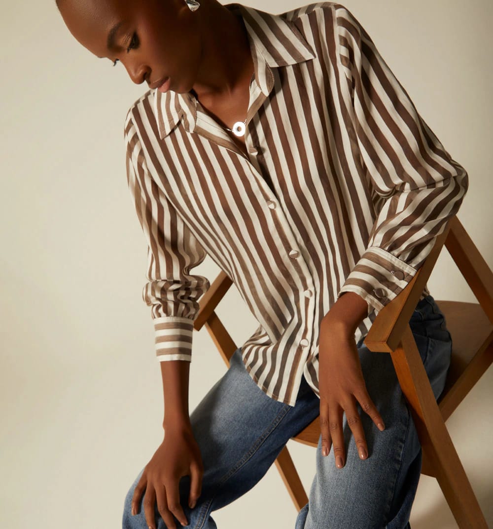 Blusa camisera manga larga de rayas - imagen 6