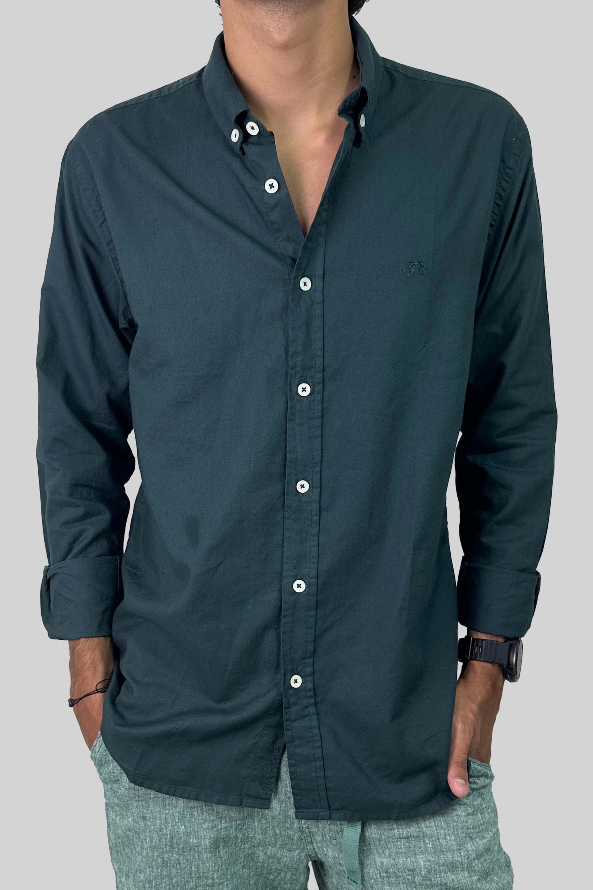 CAMISA OXFORD VERDE PETROLEO - imagen 2