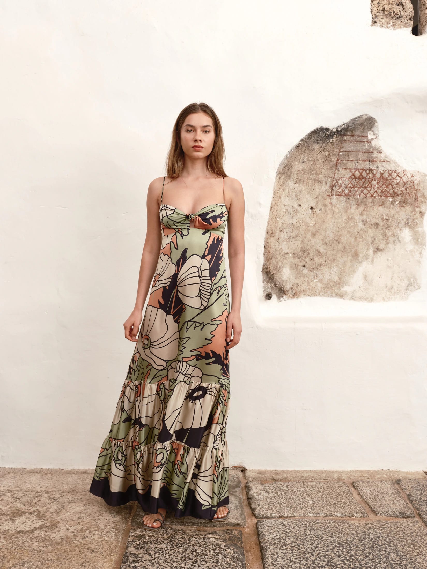 Julieta Satin Silk Maxi Dress / Sage Gladiolos Garden - imagen 1