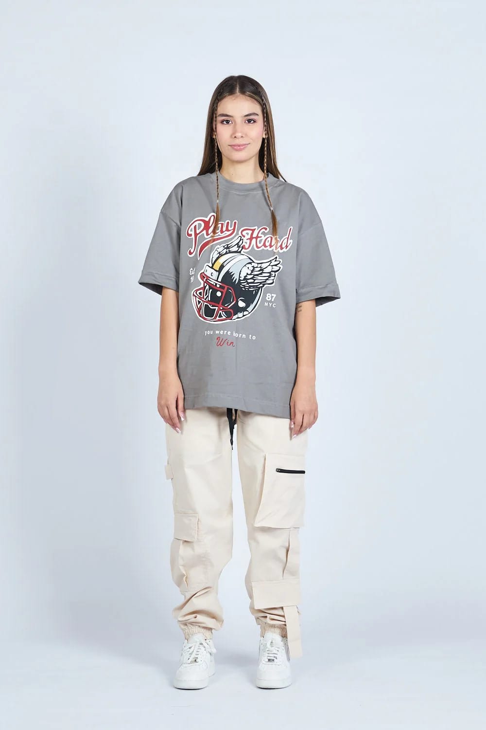 Camiseta oversize PLAY HARD GRIS | DROP 03 | - imagen 1