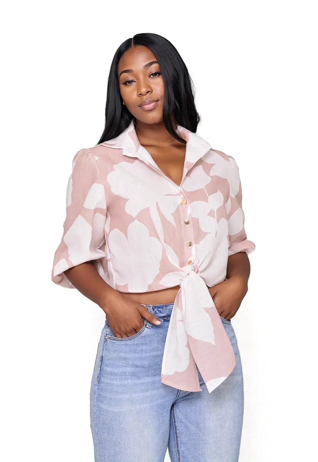 Camisa Crop Floral Manga 3/4 con botones - imagen 1
