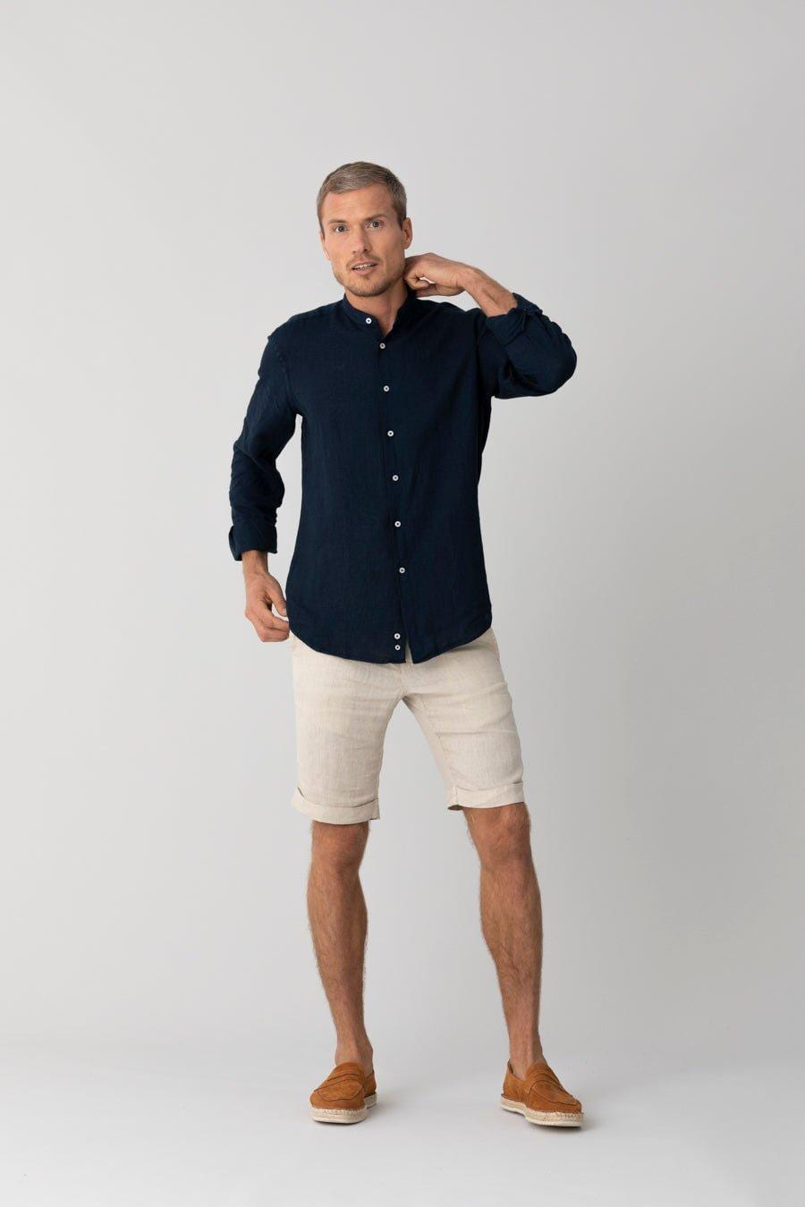 Men's linen shirt mao navy basic - imagen 2