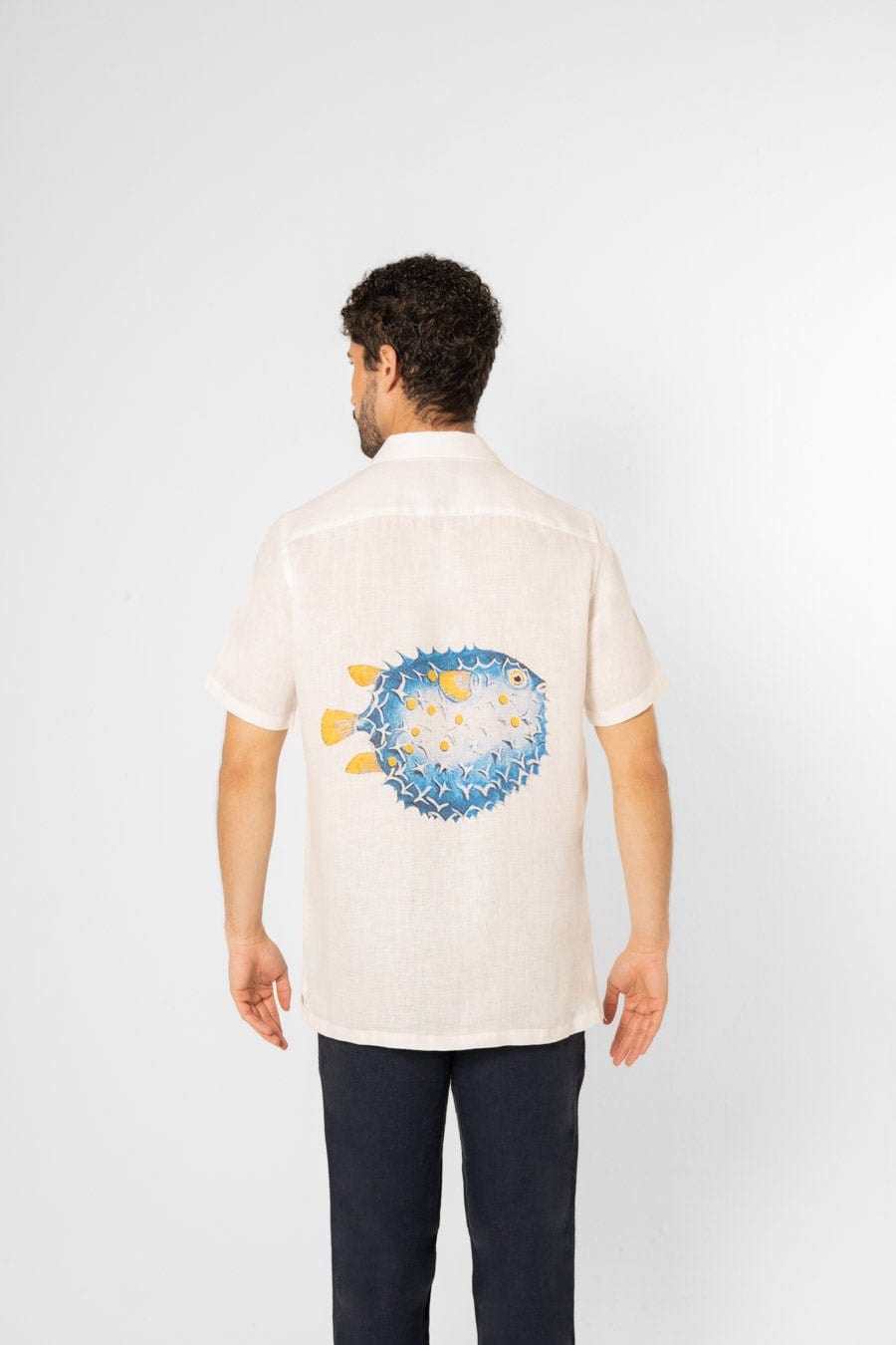 Men's linen shirt puffer fish - imagen 9