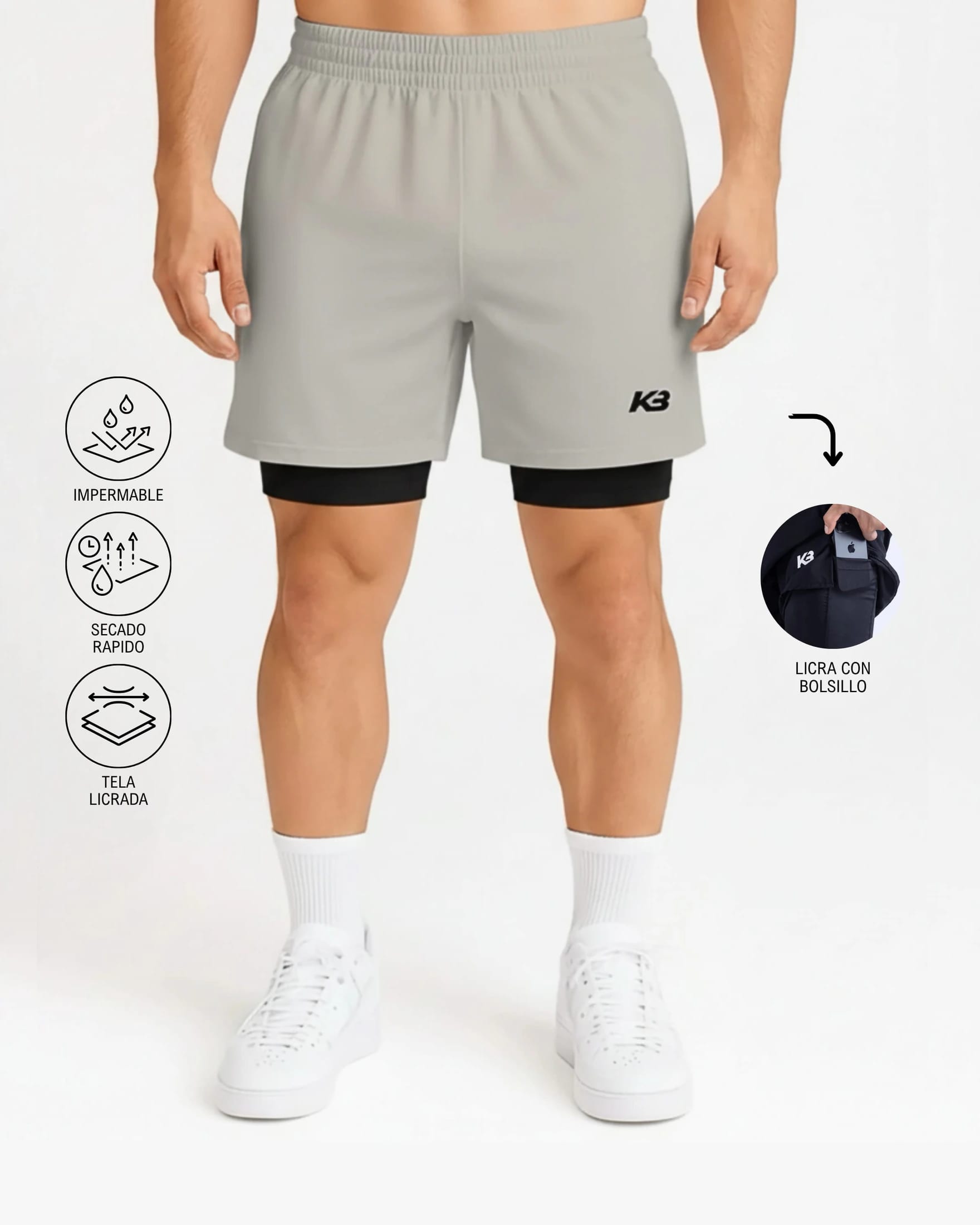 Pantaloneta Con Licra Y Bolsillo┃KBMEN RF.103 - imagen 3