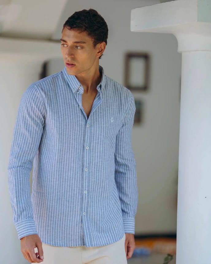 Camisa de Lino Navy y Rayas Blancas - imagen 2