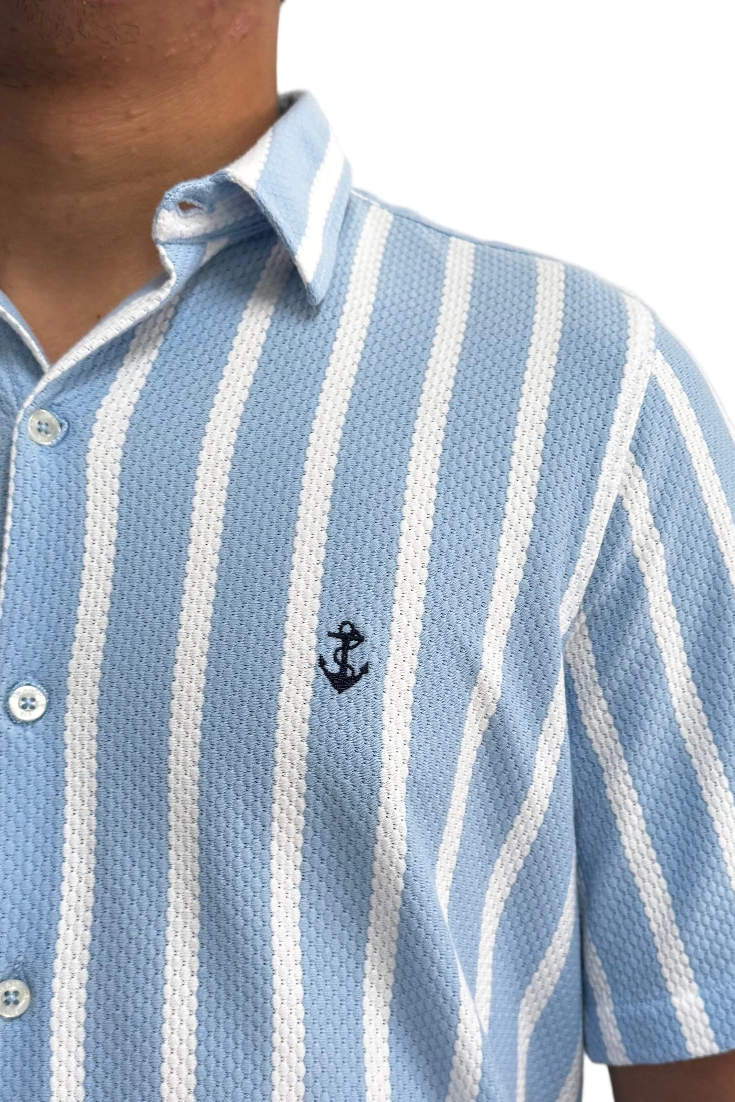 Camisa en texturas Blanco Rayas Azul Claro - imagen 9