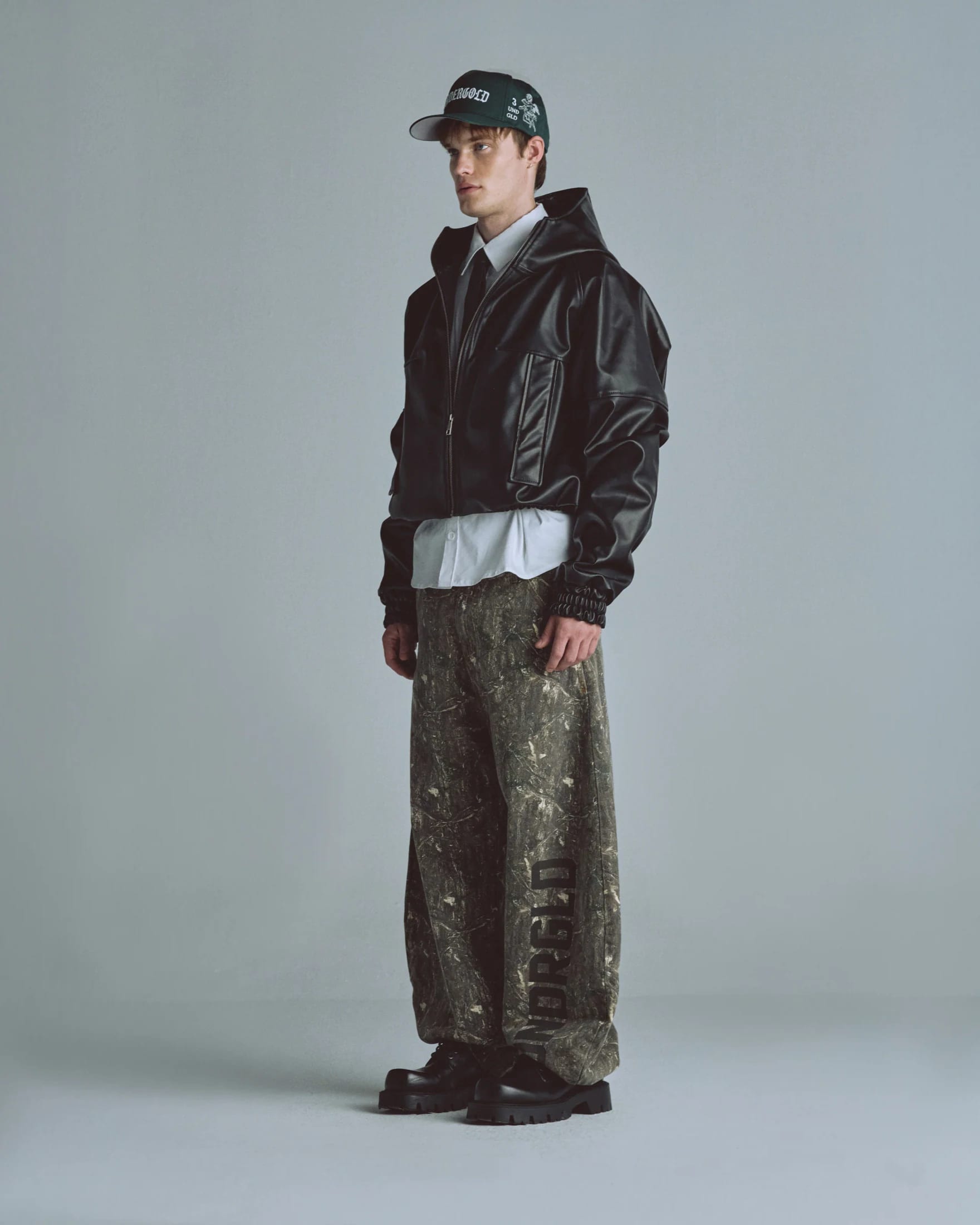 Basics UNDRGLD Leather Zip Up Hoodie Jacket Black - imagen 6