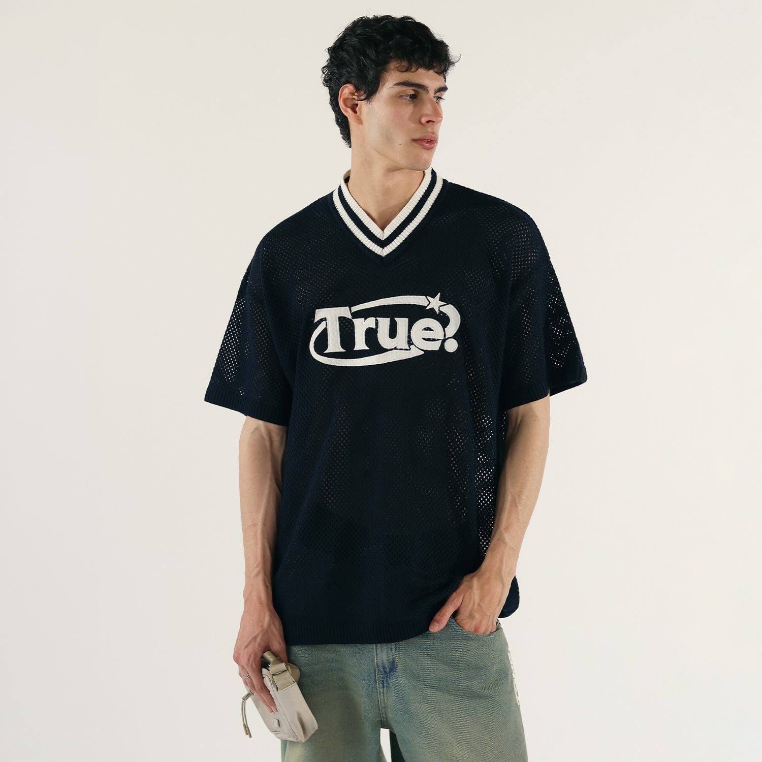 Oversized Knitted Jersey - Navy Blue - imagen 2