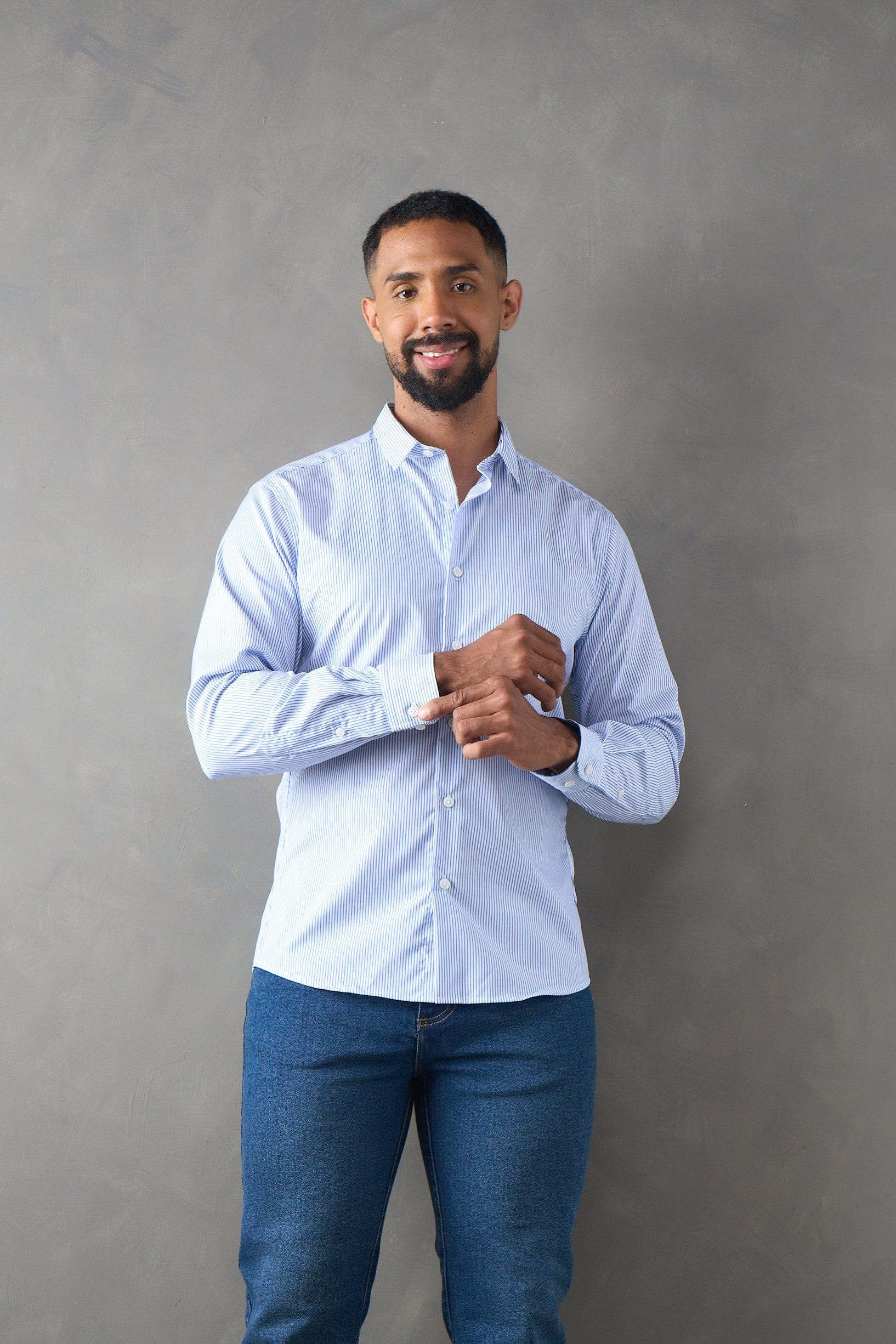 Camisa a rayas slim fit azul medio - imagen 1