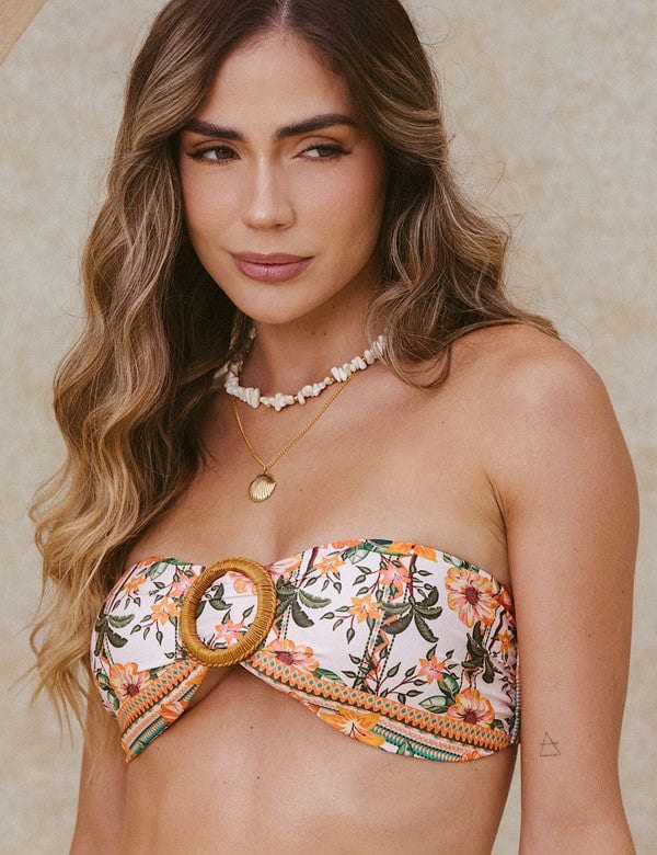 Set Strapless Exotic Floral Estampado Naranja - imagen 3