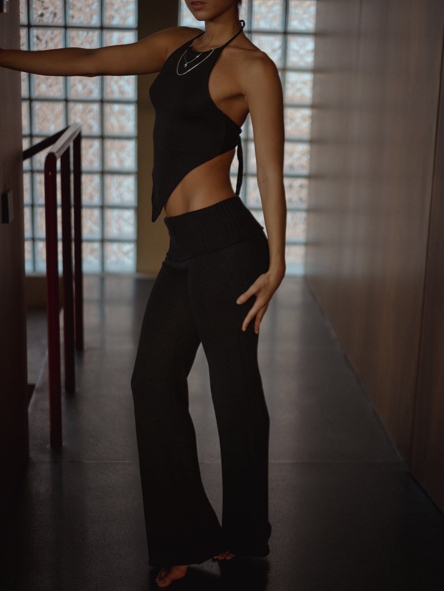 KNIT FLARE PANT - BLACK - imagen 6