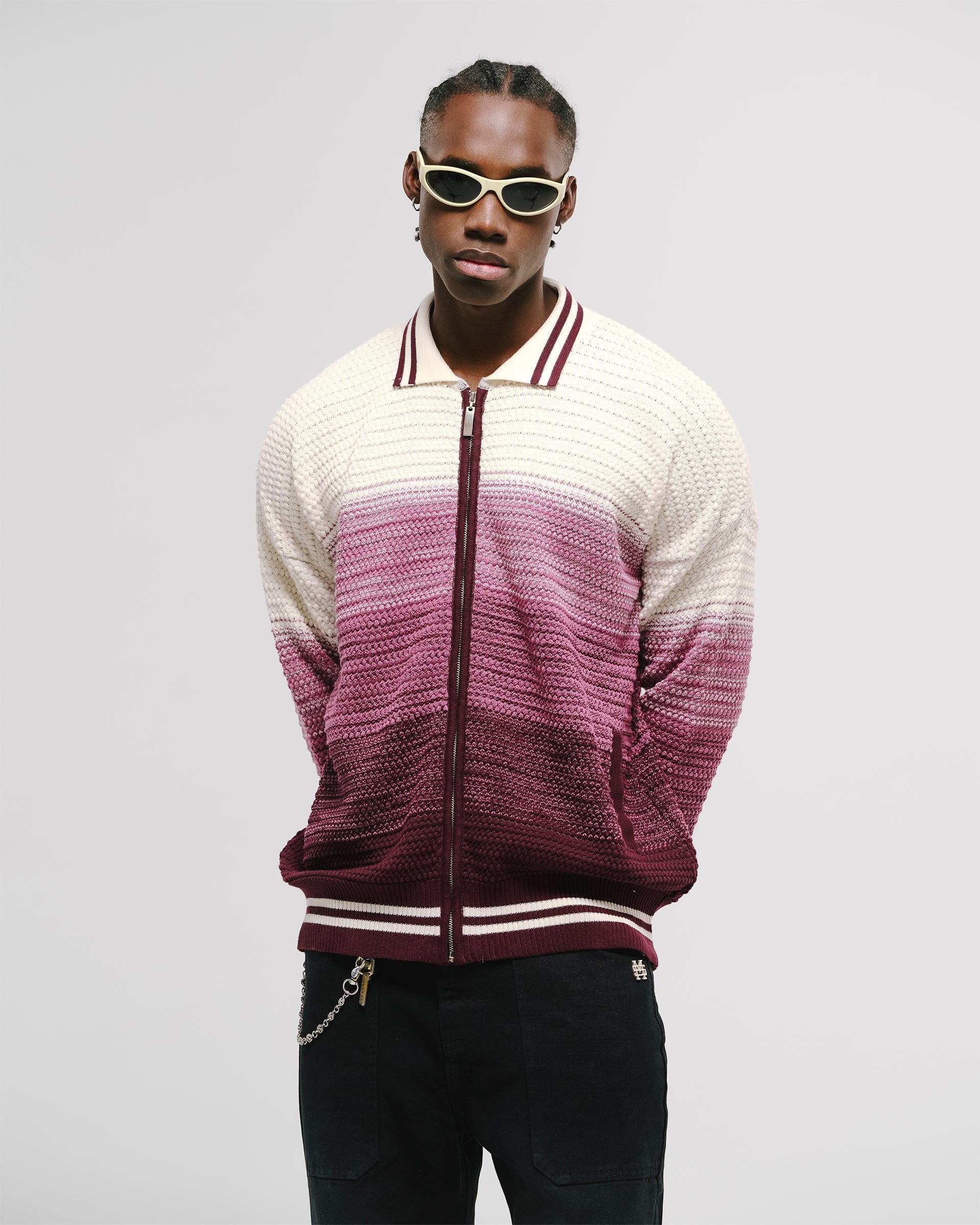 Zip Polo Gradient Knitwear - Burgundy y Crema - imagen 2