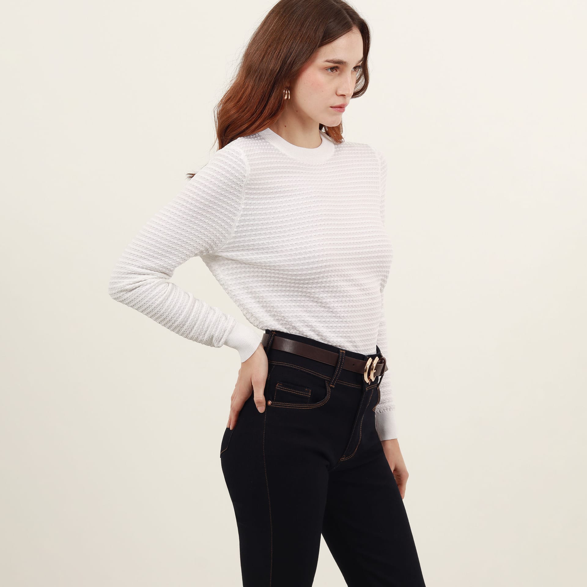 Sweater tejido texturizado cuello redondo manga larga - imagen 15