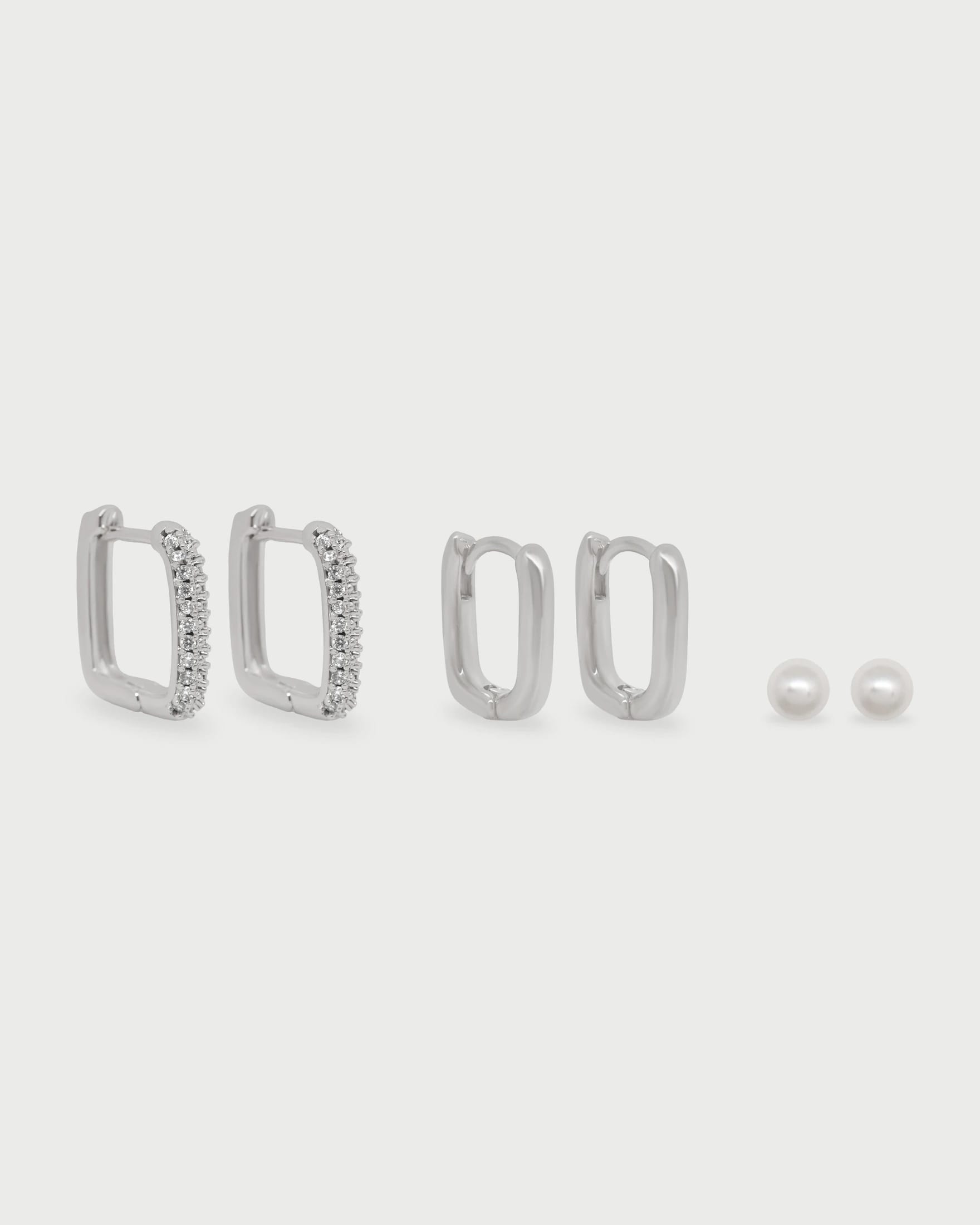 Set X3 Aretes Cuadrados y Perlas - imagen 2